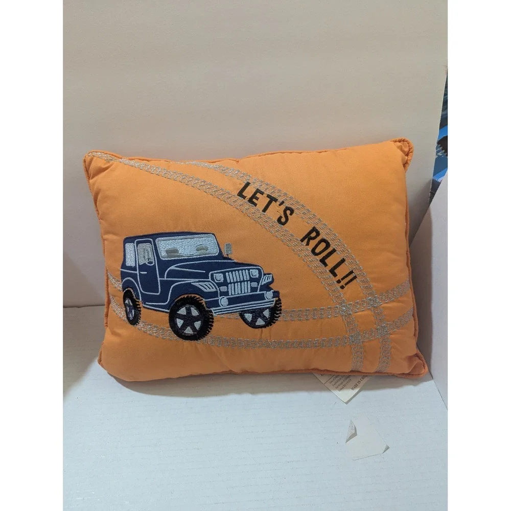Lightning Bug Orange Lets Roll Off-Road Vehicle‎ Embroidered Decorative Pillow